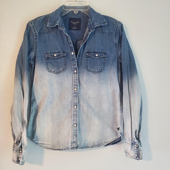 American Eagle Outfitters Tops - Vintage American Eagle Shirt Womens Small Denim Pearl Snap Western Fade Cowgirl